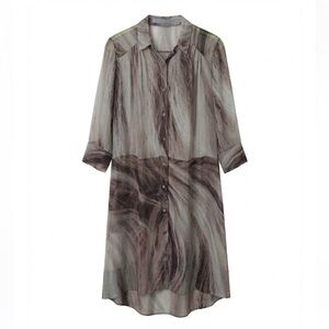 RAQUEL ALLEGRA Silk Tunic Top 0 XS Sheer Art To Wear Lagenlook Grunge Boho Gray